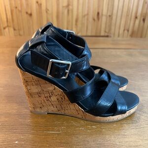 Cole Haan, black platform wedge heel sandal, size 6.5